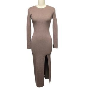 Abercrombie & Fitch Ribbed Maxi Dress in Mauve Taupe with Front Slit